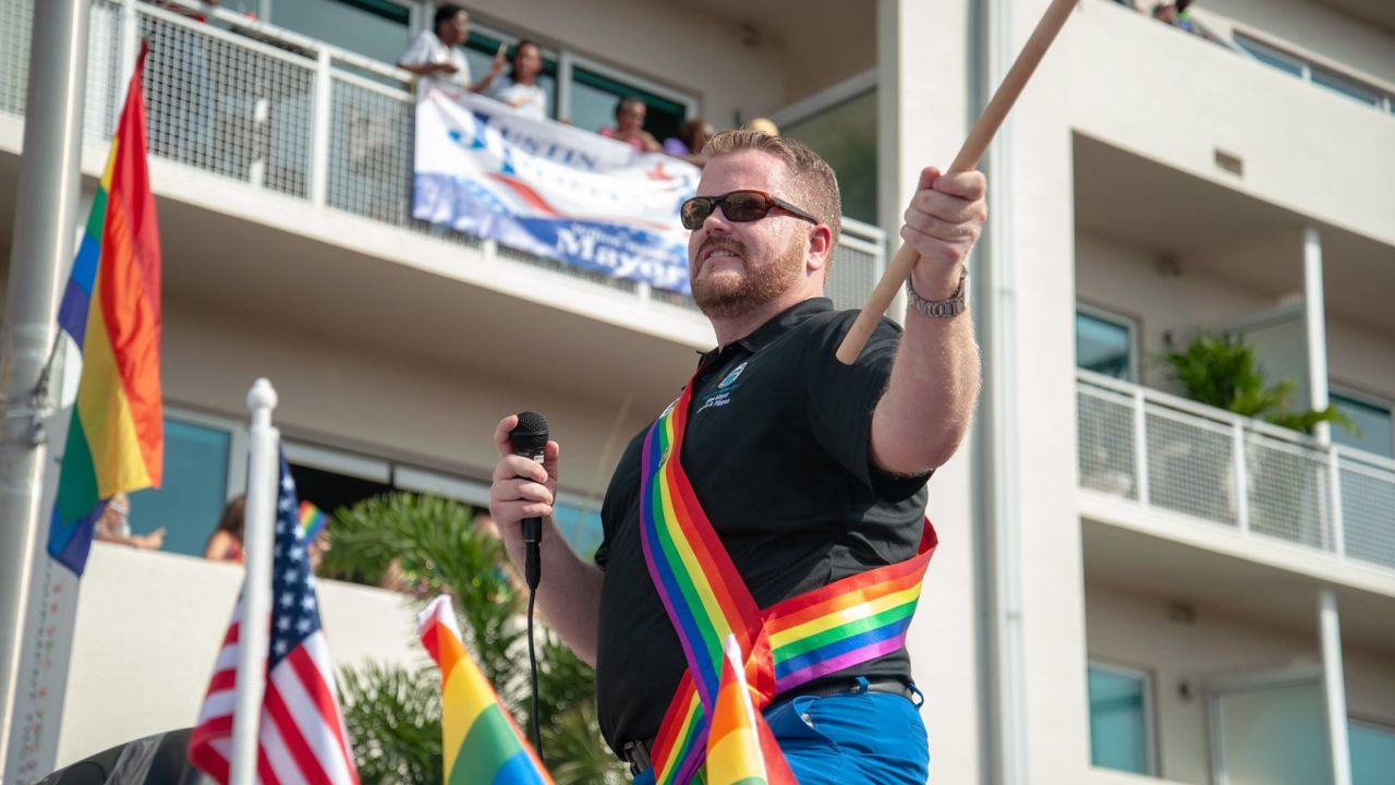 Then-mayoral candidate Justin Flippen at the Wilton Manors Stonewall Pride Parade & Festival in June 2018.