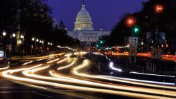 Pennsylvania Ave to US Capitol with Streaked lights going towards US Capitol in Washington DC. during rush hour PM. (Photo by: Visions of America/UIG via Getty Images)