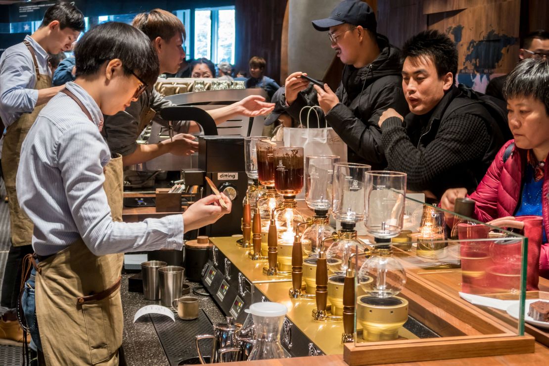 The world's biggest Starbucks, a 30,000-square-foot store, is in Shanghai.