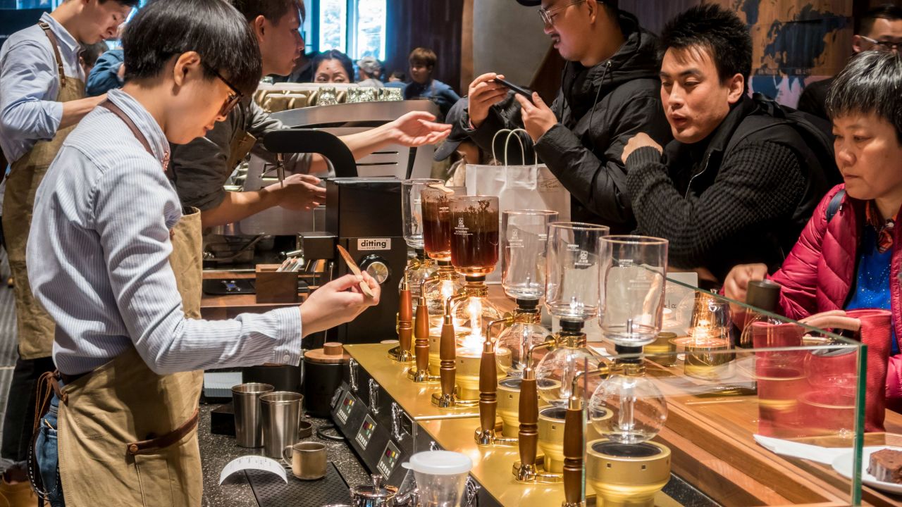 The world's biggest Starbucks, a 30,000-square-foot store, is in Shanghai.