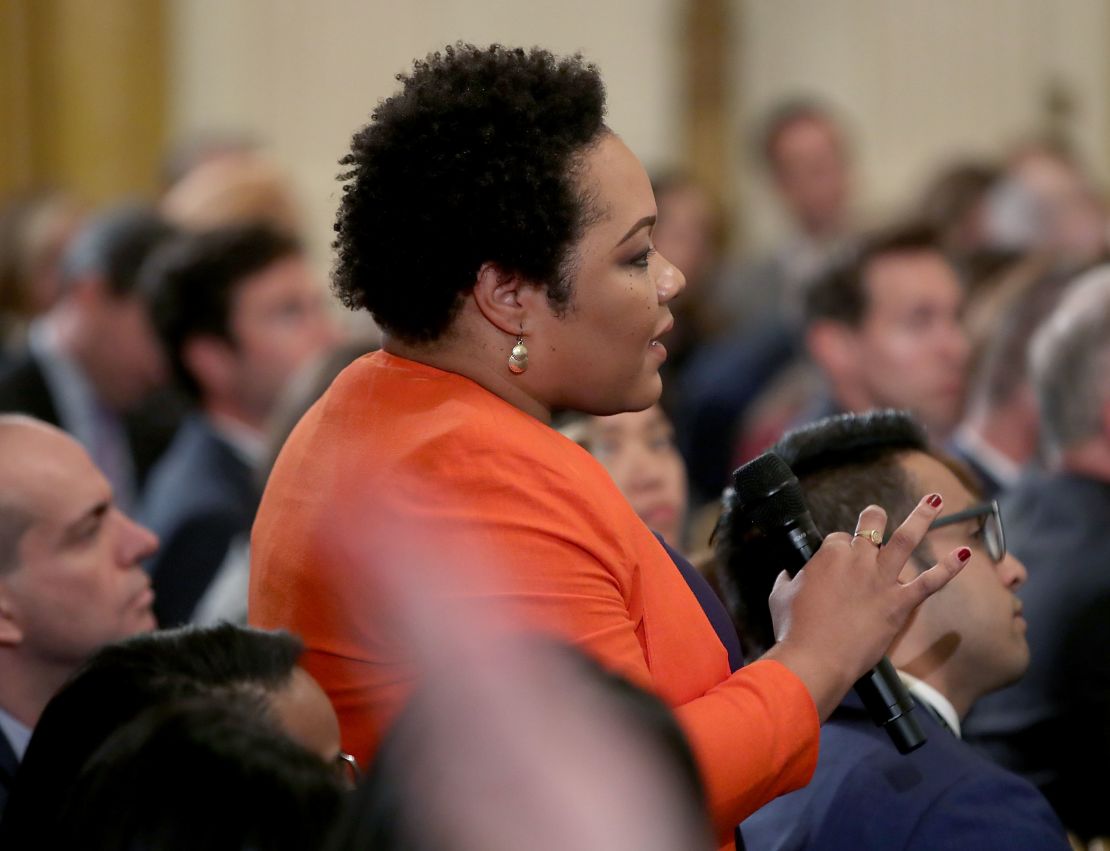 Yamiche Alcindor of PBS "NewsHour" asking President Trump a question.