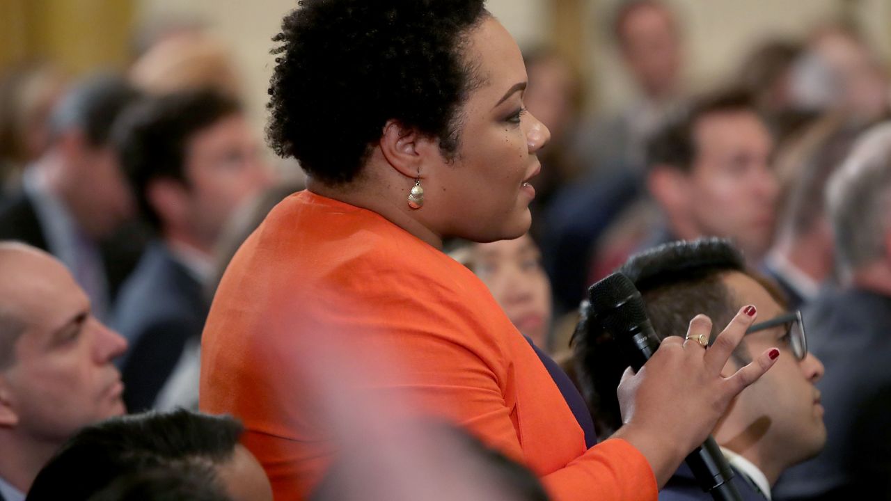 Yamiche Alcindor of PBS "NewsHour" asking President Trump a question.