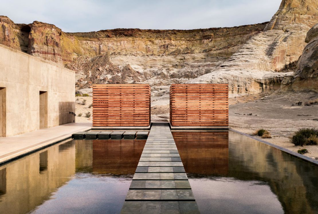 Designed by I-10 Studio, the Amangiri resort is made of thick concrete and sandstone walls.