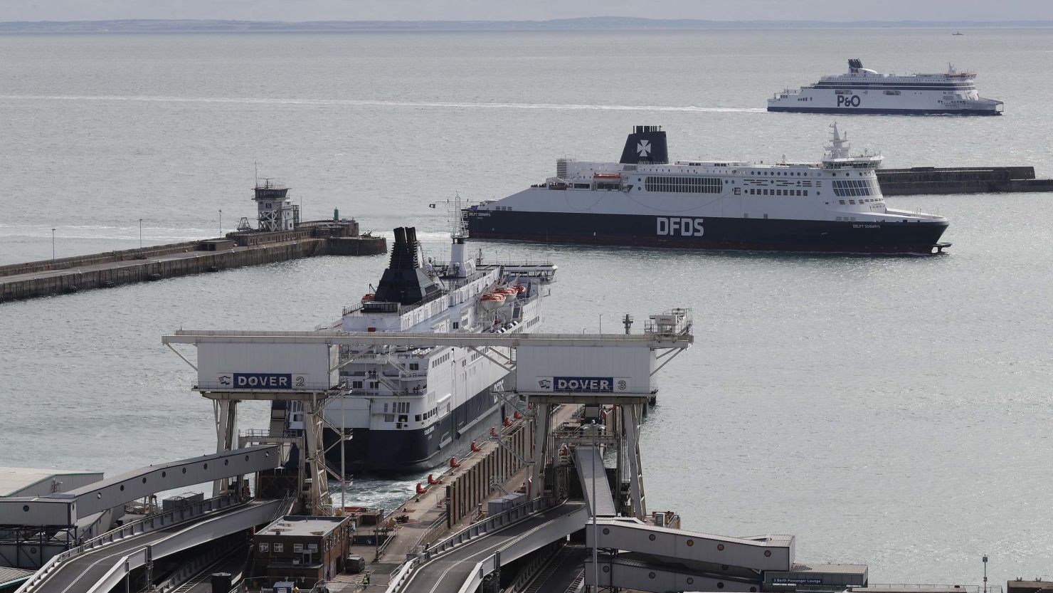 A ferry leaves Dover ferry port in Dover, England.
