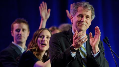Sen. Sherrod Brown celebrates his campaign victory at the Hyatt Regency on November 6, 2018 in Columbus, Ohio.