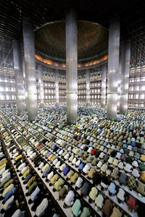 About 90% of Indonesia's population is Muslim. Photojournalist Ahmad Zamroni's photo of men at prayer was taken at a mosque in Jakarta, the capital. 