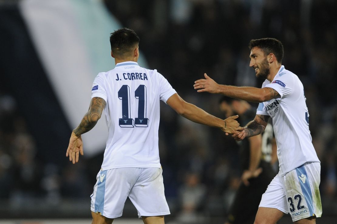 Lazio's Joaquin Correa celebrates scoring his team's second -- and decisive -- goal. 