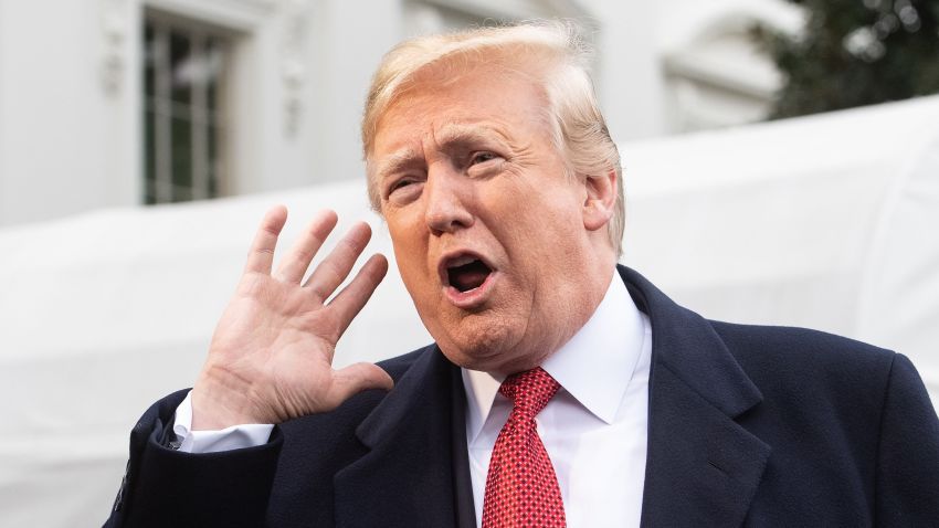 President Donald Trump speaks to the press before departing the White House for Paris on November 9, 2018 in Washington, DC.