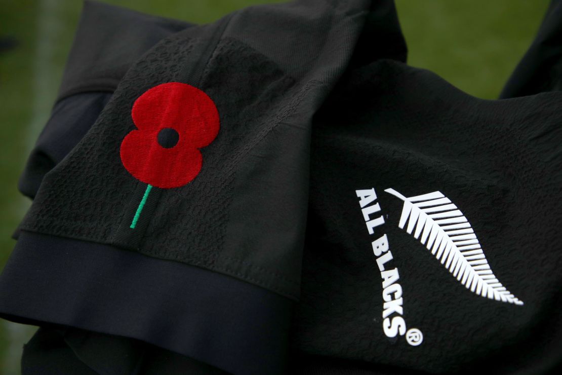 The All Blacks will wear a poppy on their sleeves against England.