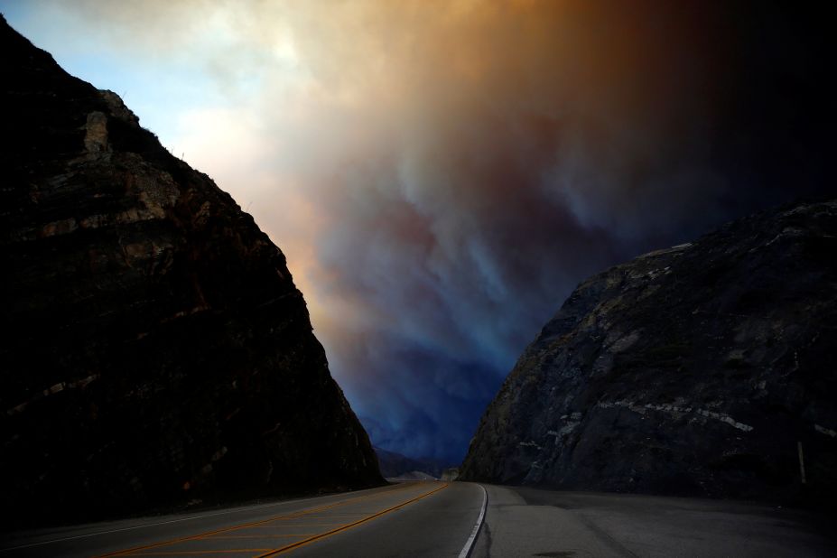 The Woolsey Fire burns in Malibu on November 9. The community is known for celebrity beachside homes.