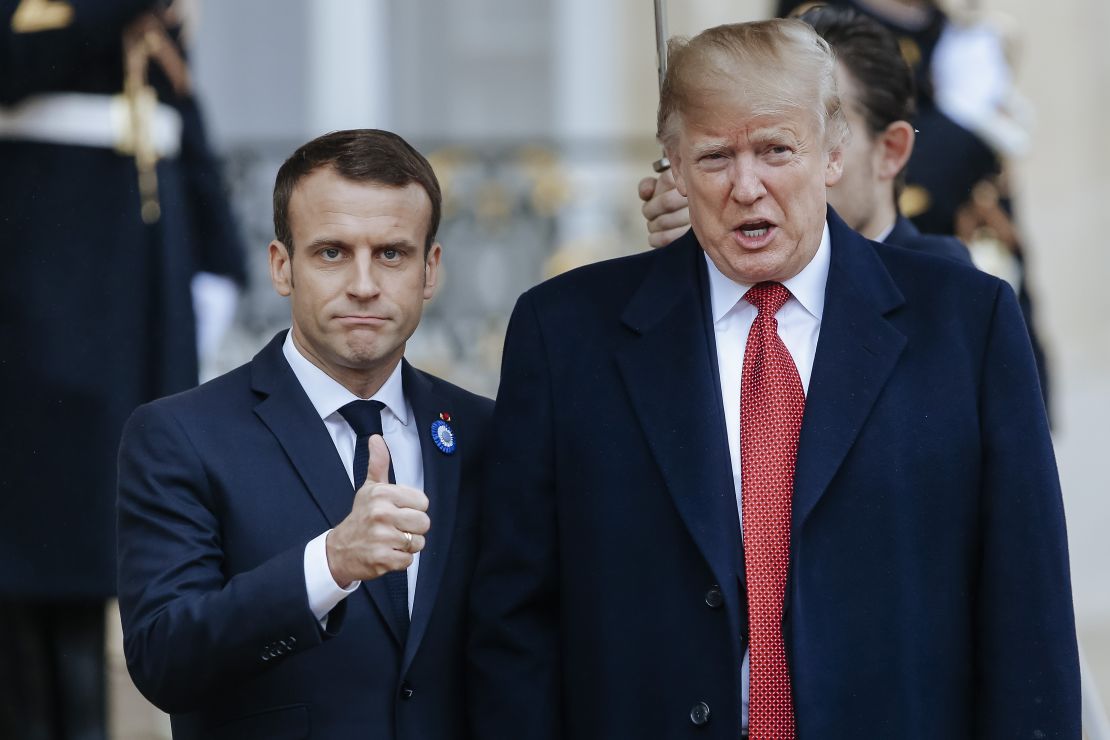 Macron and Trump prior to their meeting at the Elysee Palace on Saturday.