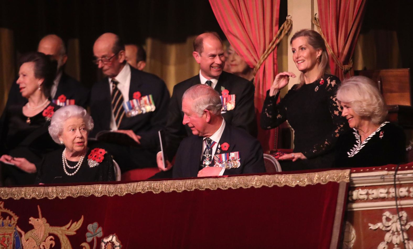 Queen Elizabeth II, Prince Edward, Earl of Wessex; Sophie, Countess of Wessex; Prince Charles, Prince of Wales; and Camilla, Duchess of Cornwall attend the Royal British Legion Festival of Remembrance at the Royal Albert Hall on Saturday, November 10, in London.