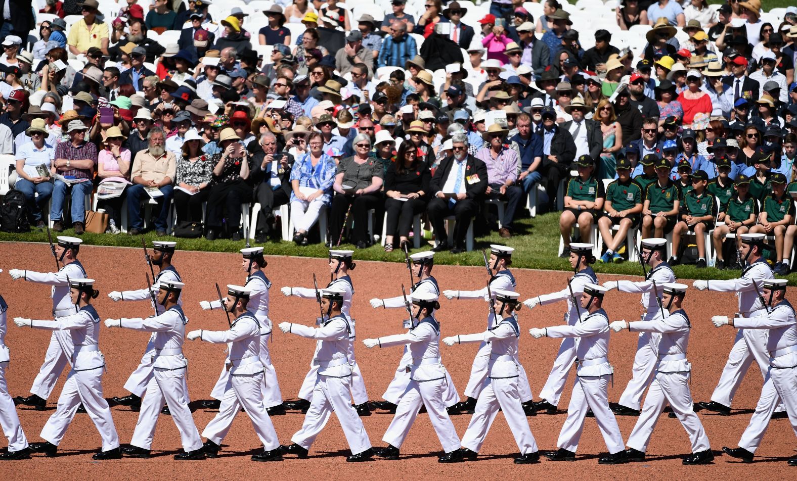 Soldiers march in a military parade during the Remembrance Day Service at the Australian War Memorial on Sunday in Canberra. Almost 62,000 Australians died in WWI, which lasted from 1914-1918.