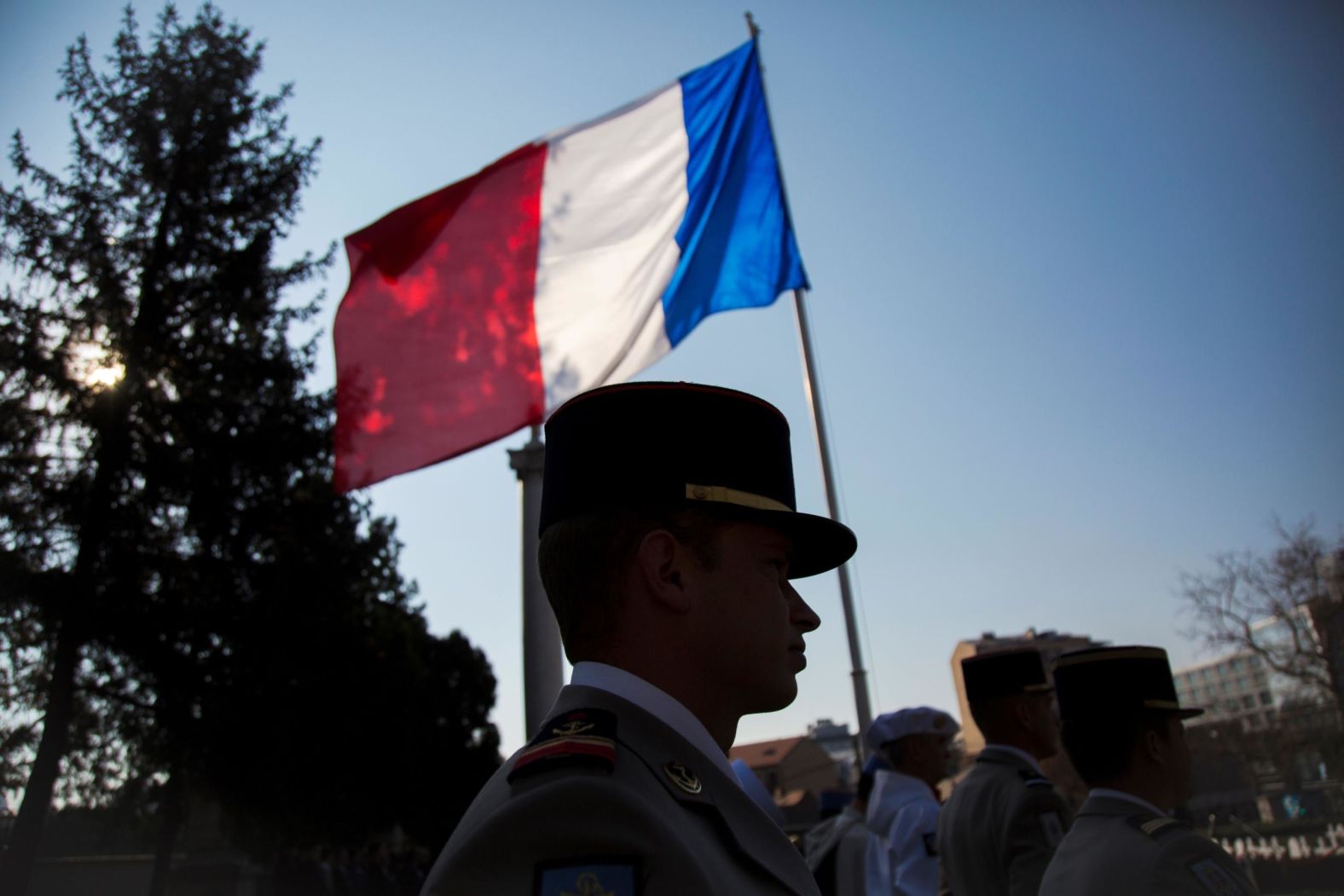 A French army officer attends a Remembrance Day ceremony at The French Soldiers Cemetery in Belgrade on Sunday.