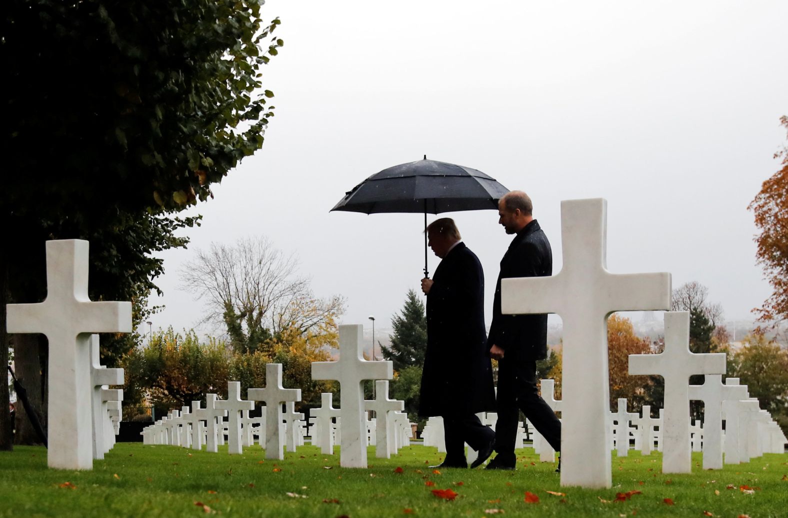 US President Donald Trump takes part in the commemoration ceremony for Armistice Day at the Suresnes American Cemetery and Memorial in Paris on Sunday.