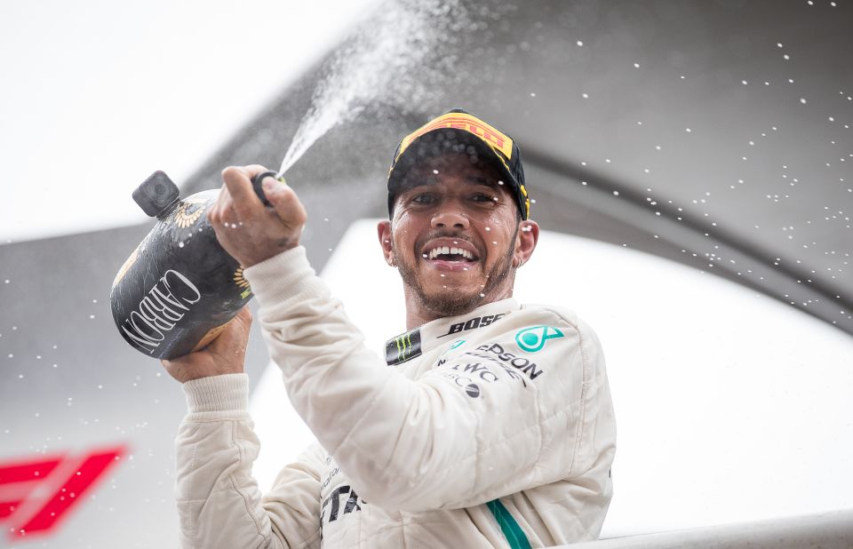 Lewis Hamilton celebrates his 10th win of the season as he takes the Brazilian GP ahead of Max Verstappen and Kimi Raikkonen.