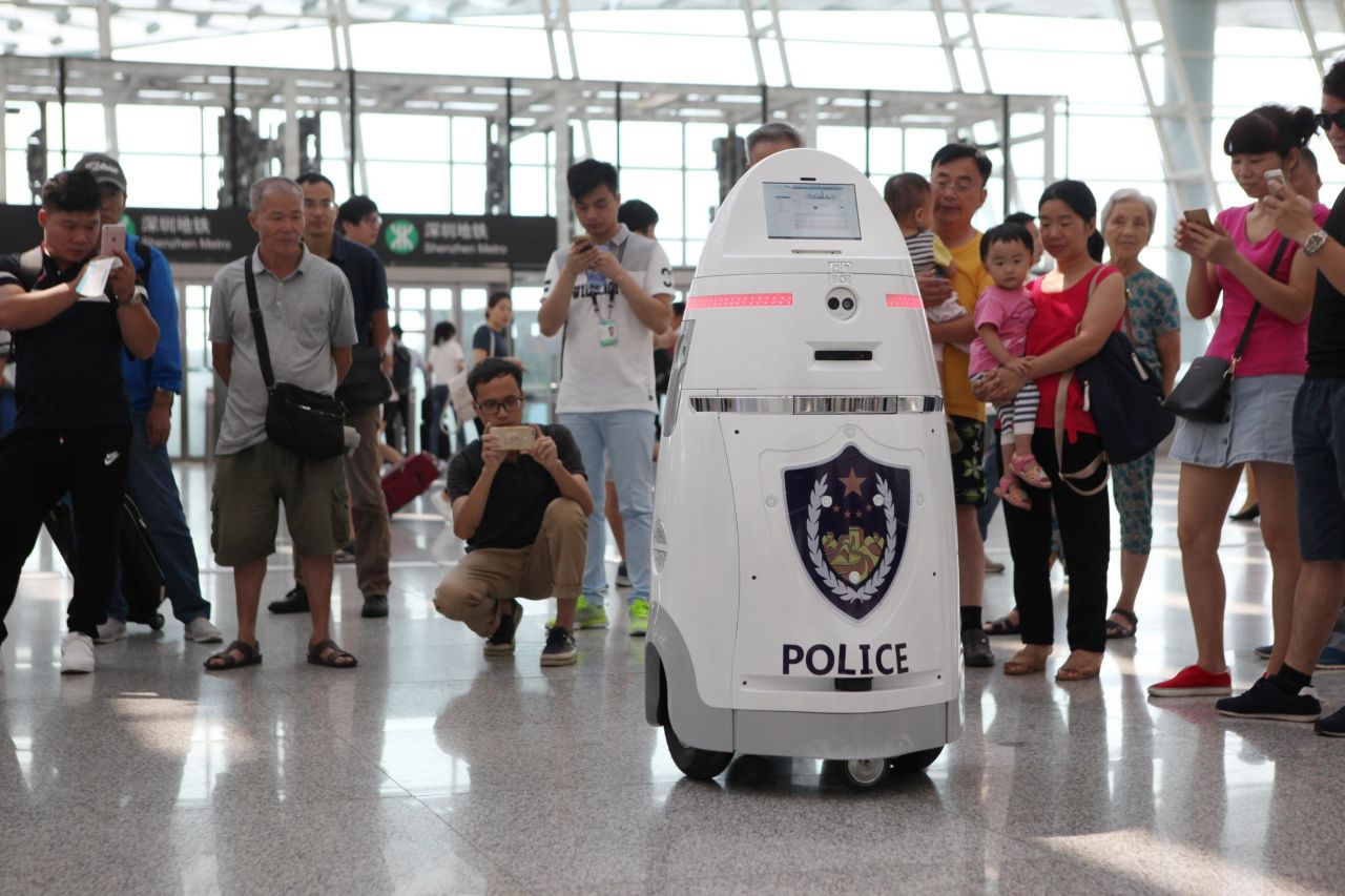 AnBot is China's first smart police robot and made its debut at Shenzhen Baoan International Airport in 2016. Equipped with four high resolution cameras, AnBot identifies human faces and exchanges information with police's database.