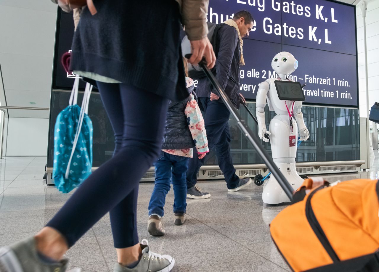 A collaboration between Lufthansa airline and Munich Airport, Josie Pepper the robot can make small talk and recommend restaurants to passengers, as well as guide them to their boarding gate. The robot was trialed in 2018.
