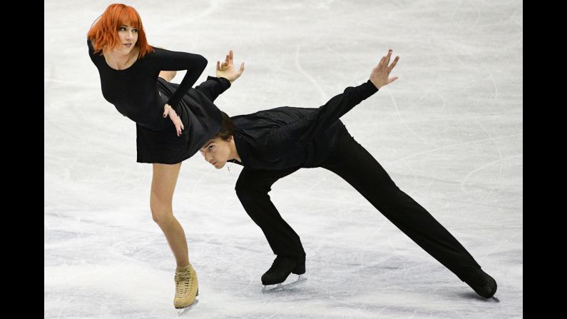 Russian ice dancers Tiffani Zagorski and Jonathan Guerreiro perform during the free dance event at the NHK Trophy figure skating competition in Hiroshima, Japan on November 11.
