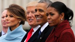 U.S. President Donald Trump and first lady Melania Trump see off former U.S. President Barack Obama and his wife Michelle Obama as they depart following Trump's inauguration at the Capitol in Washington, U.S. January 20, 2017. REUTERS/Jonathan Ernst     TPX IMAGES OF THE DAY