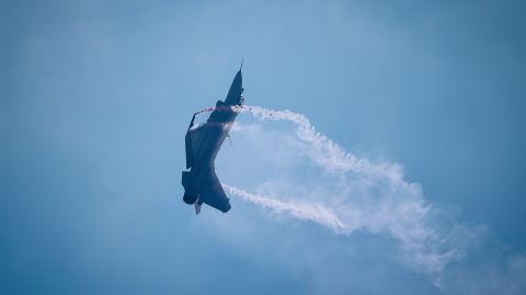 A Chinese J-10 fighter jet performs at an air show in Zhuhai in 2018.