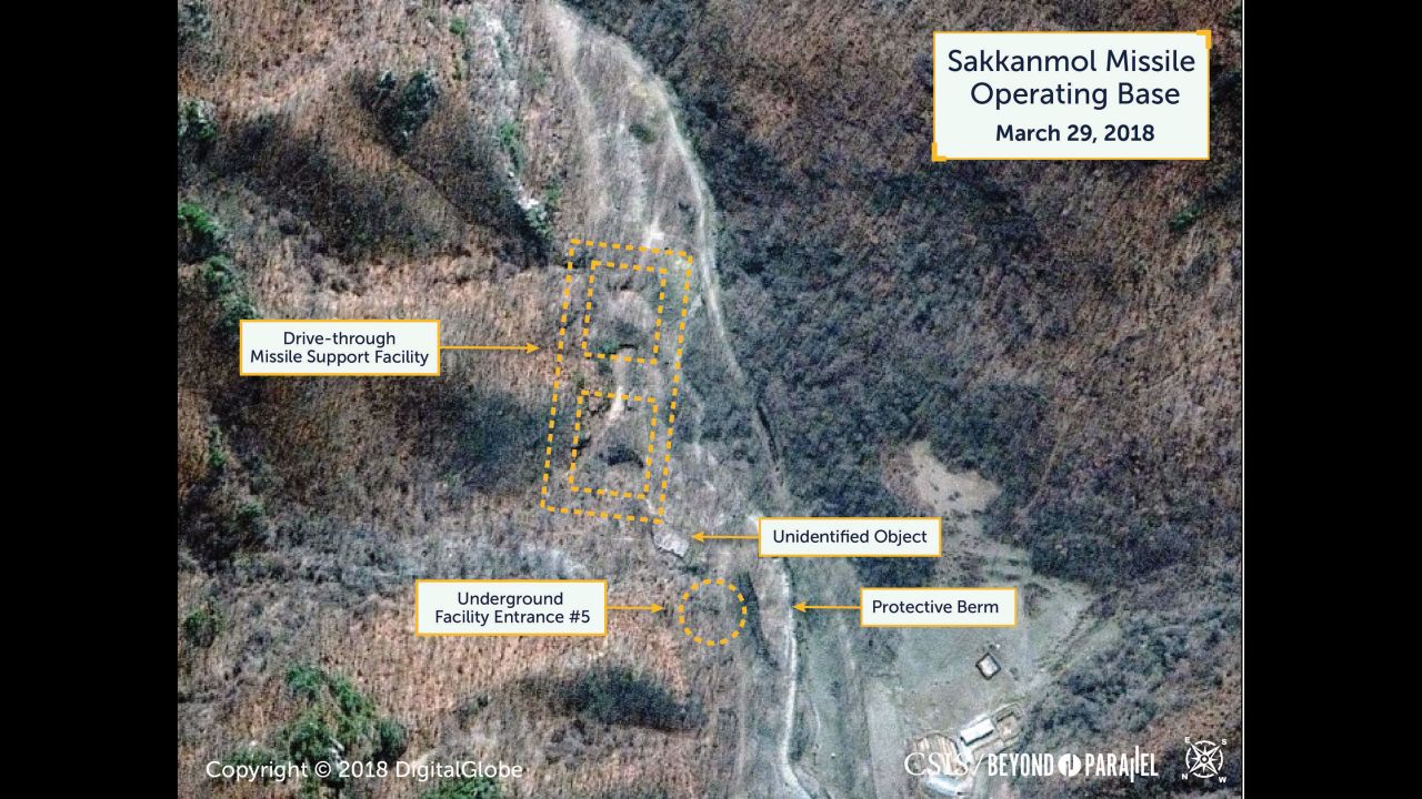 Satellite photos North Korea's Sakkanmol Missile Operating Base, March 29, 2018. 