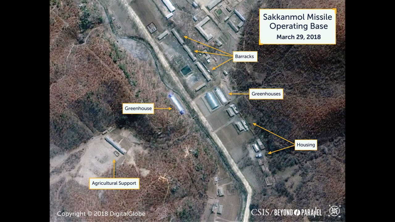 Satellite photos of Sakkanmol Missile Operating Base, March 29, 2018. 
