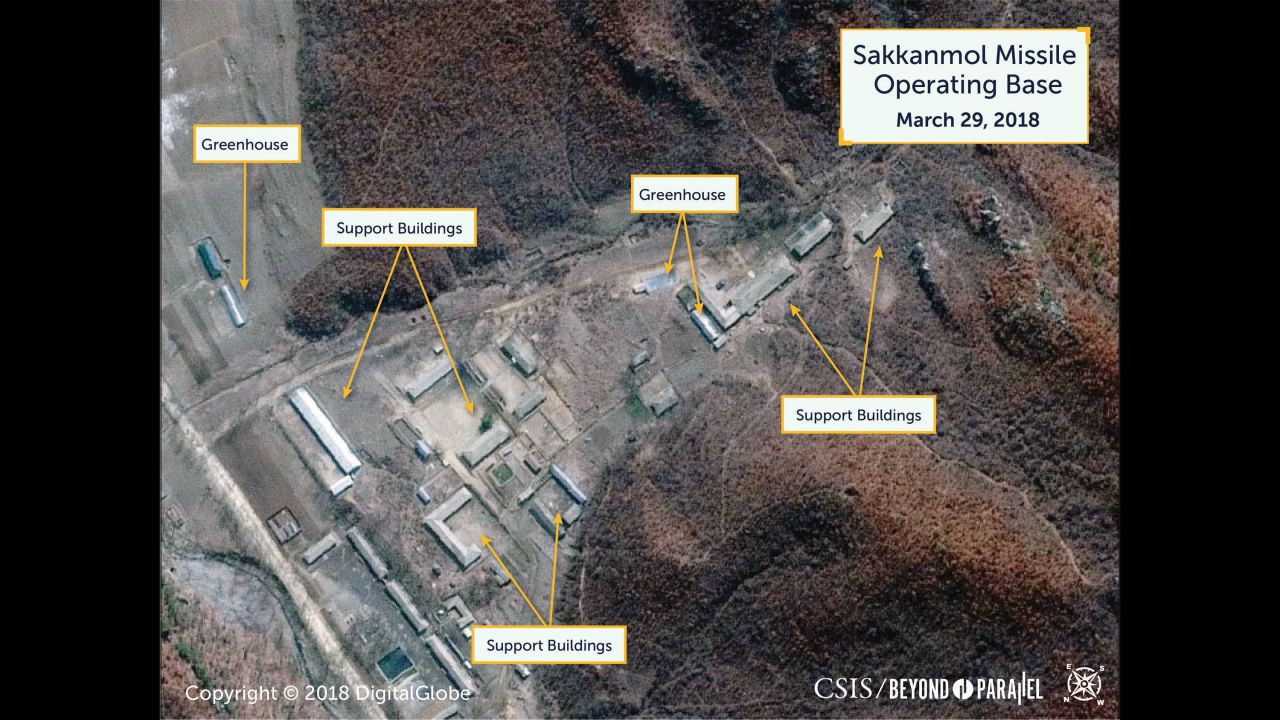 Satellite photos of North Korea's Sakkanmol Missile Operating Base, March 29, 2018. 