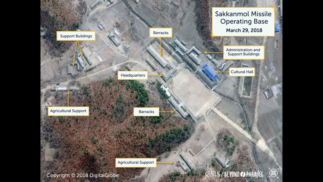 Satellite photos of North Korea's Sakkanmol Missile Operating Base, March 29, 2018. 