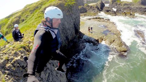 Coasteering (cliff jumping) along the Wild Atlantic Way in Ireland 