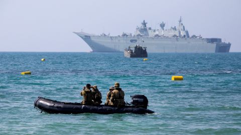 This photo taken on November 7 shows the Australian warship HMAS Adelaide moored off Port Moresby.