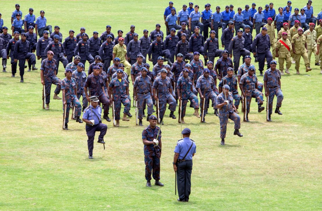 This photo taken on November 5, 2018, shows Papua New Guinea security forces on parade in Port Moresby, the host city for the upcoming Asia-Pacific Economic Cooperation (APEC) summit from November 17.