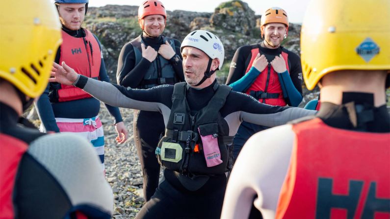 <strong>Experienced leaders:</strong> A coasteering group organized by outfitter The Jungle gets ready to take on the Atlantic waters off Northern Ireland. 