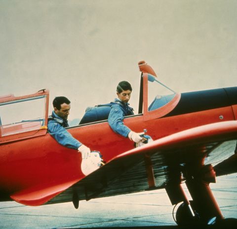 Charles prepares for takeoff during a flying lesson in 1968. In 1971, he earned his wings as a jet pilot and joined the Royal Navy.