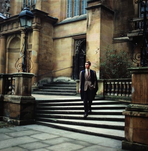 Prince Charles walks at Trinity College, Cambridge, where he earned a bachelor's degree in 1970. He was the first royal heir to earn a university degree.