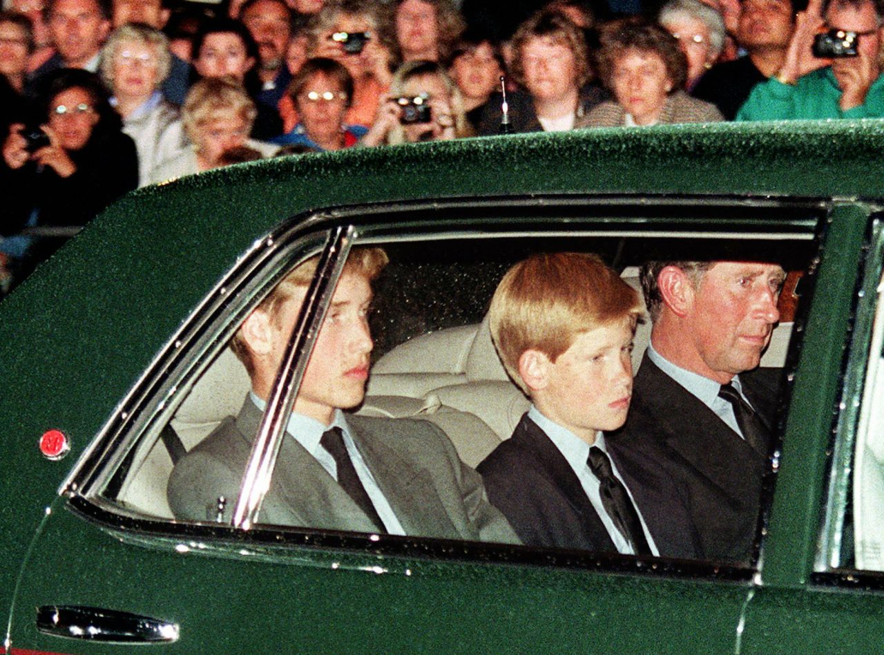 Charles and his sons follow Diana's hearse in London in September 1997.