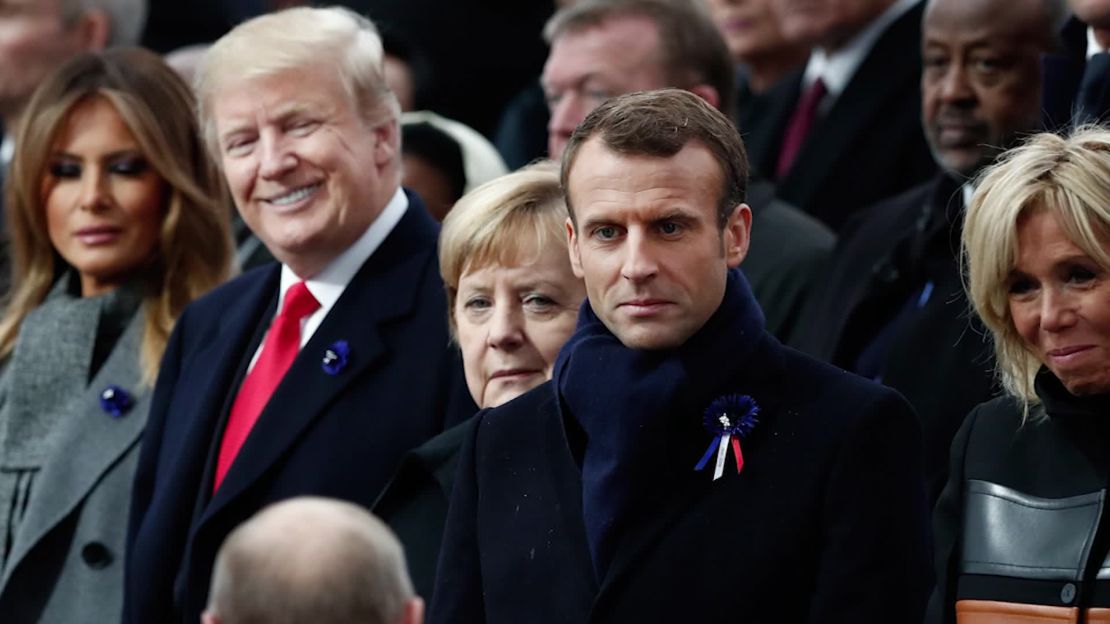 Angela Merkel (second from right) pictured at a ceremony to commemorate the end of WWI in France