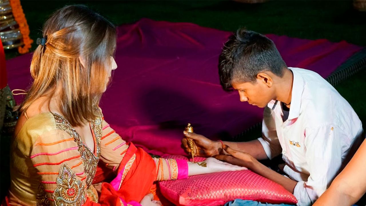 <strong>Two-day affair: </strong>The wedding took place over two days. "On the eve of the wedding, we were invited to the Mehndi ceremony -- where henna is applied to the arms -- as a way of wishing the bride good health and prosperity," says Stevens. "It was an intimate affair with the bride's closest friends and family so this made us feel really welcomed."