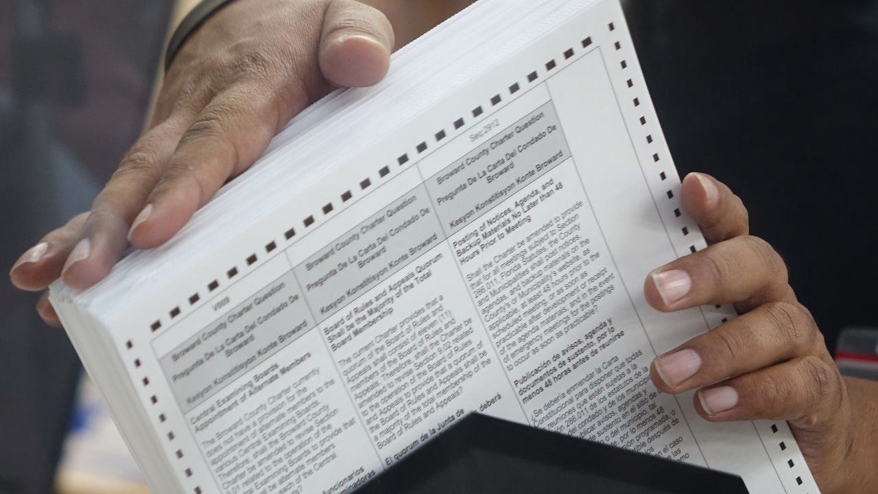 Election workers sort ballots on Sunday, Nov. 11, 2018, at the Broward Supervisor of Elections office in Lauderhill, Fla. The Florida recount begin Sunday morning in Broward County. (Joe Cavaretta/Sun Sentinel/TNS via Getty Images)