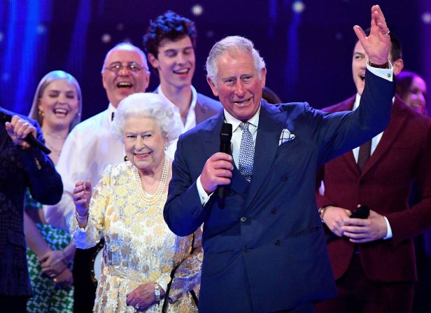 Charles leads three cheers for his mother as the Queen celebrated her 92nd birthday at a London concert in April 2018.