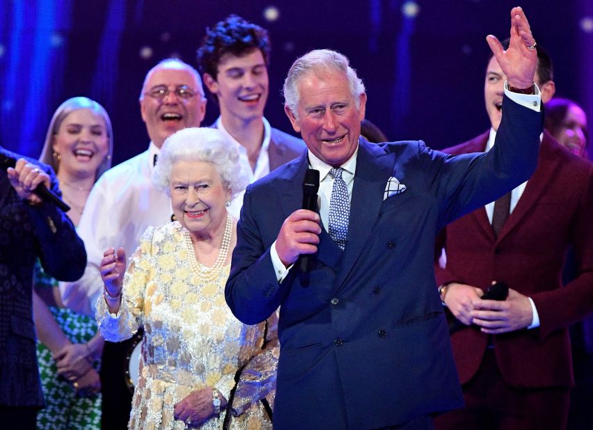 Charles leads three cheers for his mother as the Queen celebrated her 92nd birthday at a London concert in April 2018.