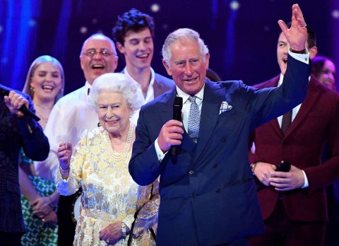 Prince Charles leads three cheers for his mother as the Queen celebrated her 92nd birthday at a London concert in April 2018.