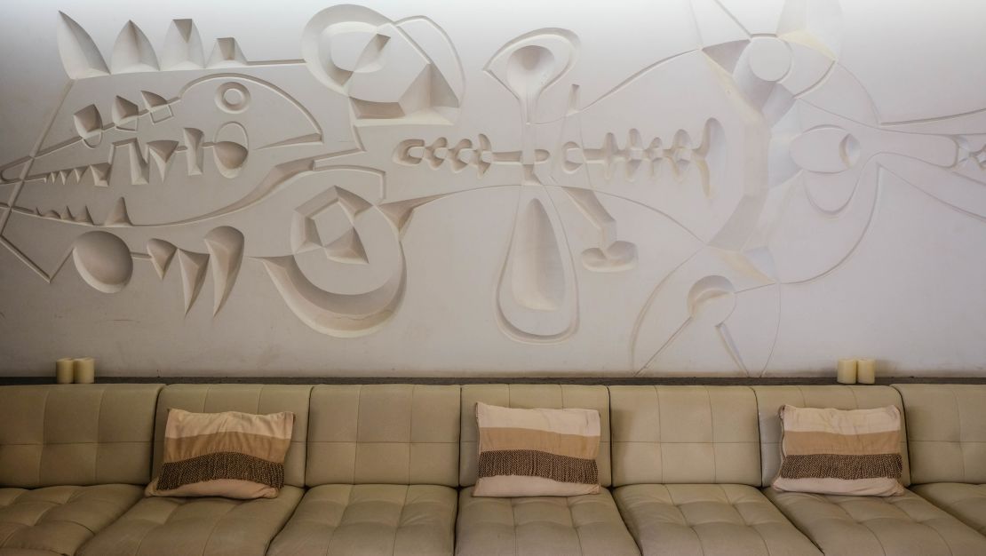 Seventies style: Manrique creations decorate the wall of the lobby.