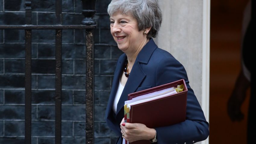 Prime Minister Theresa May leaves 10 Downing Street for Prime Minister's questions on November 14, 2018 in London, England.