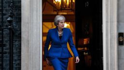 LONDON, ENGLAND - OCTOBER 24: British Prime Minister Theresa May steps out of Number 10 Downing Street to greet Prime Minister of the Czech Republic Andrej Babis on October 24, 2018 in London, England. Mrs May and Mr Babis are expected to discuss Brexit during their bilateral meeting at Number 10. (Photo by Jack Taylor/Getty Images)