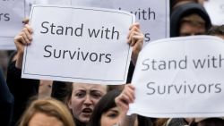 Irish protest. People take part in a protest in Dublin, in support of the woman at the centre of a rape trial after two Ireland ruby players were acquitted. Picture date: Saturday March 31, 2018. See PA story ULSTER Rugby. Photo credit should read: Tom Honan/PA Wire URN:35814103