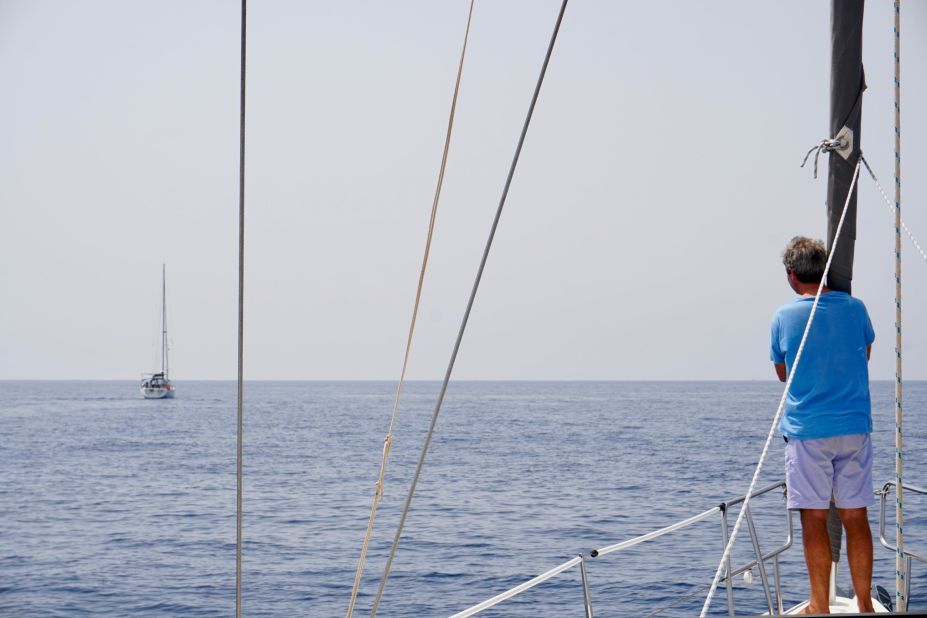 At one point during a journey to Tunisia, the wind was benign so we put the sails away and put on the engine to ensure we remained on schedule to arrive at Gammarth marina in daylight.