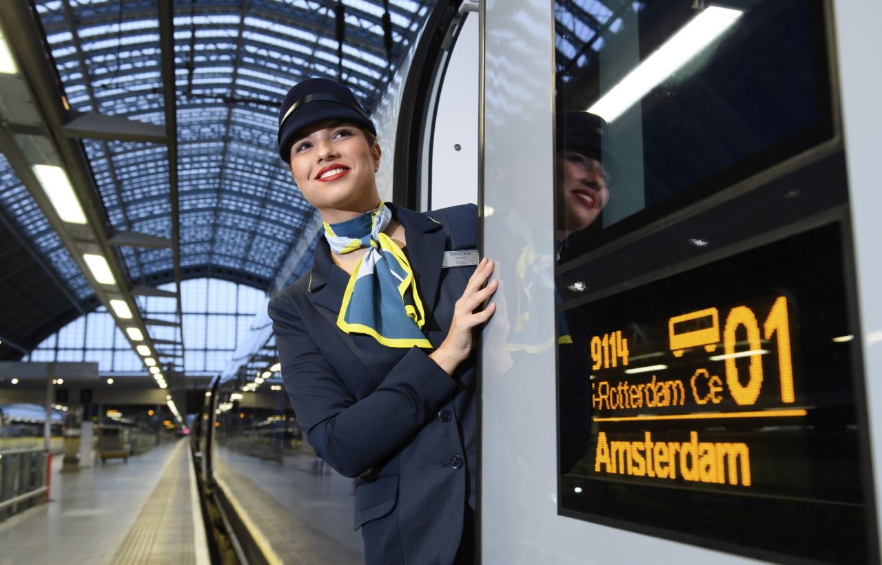 A Eurostar train pictured at London's St Pancras International train station, set to depart for Amsterdam.
