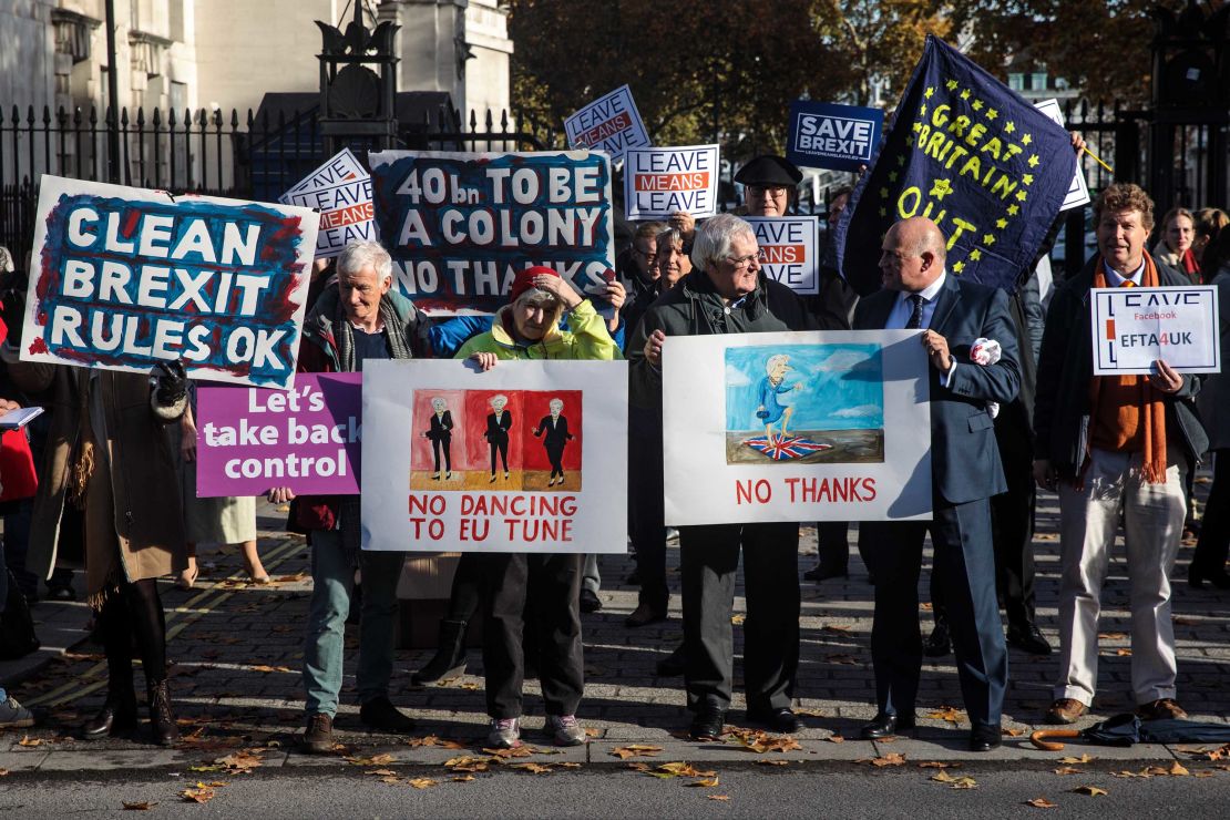 Pro-Brexit supporters demonstrating in Whitehall, near the UK Houses of Parliament in London, on Wednesday.