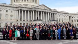 WASHINGTON, DC - NOVEMBER 14: Newly elected members of the House of Representatives pose for an official class photo outside the U.S. Capitol on November 14, 2018 in Washington, DC. Newly elected members of the House are in Washington this week for orientation meetings.  (Photo by Win McNamee/Getty Images)
